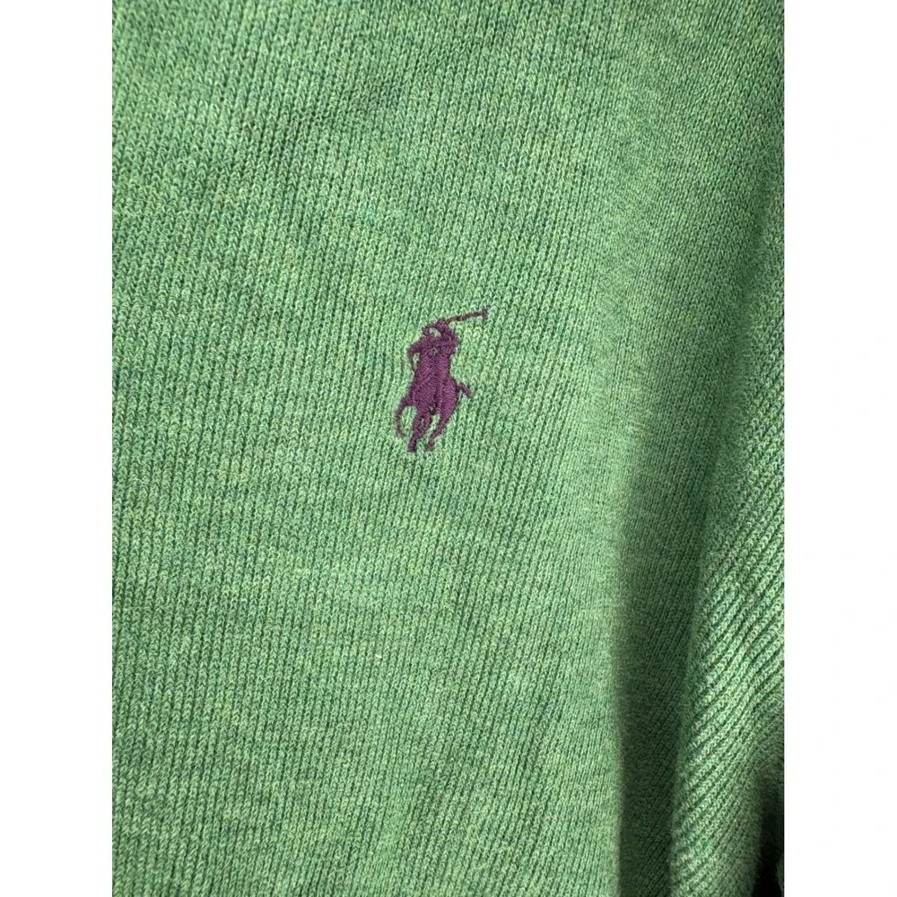 Polo Ralph Lauren Mens Green Cotton Quarter Zip Pullover Sweater Purple Pony M